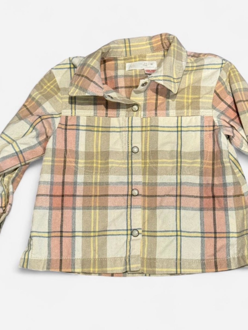 Zara Size 2-3 Plaid Button Up Shirt Pink Yellow Beige Preppy